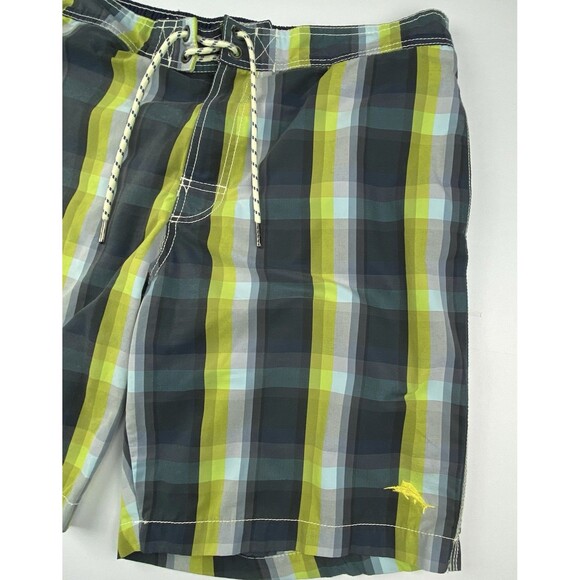 Tommy Bahama Relax Swim Trunks Mens L Green Blue Plaid Cargo Lined Preppy - Picture 5 of 13